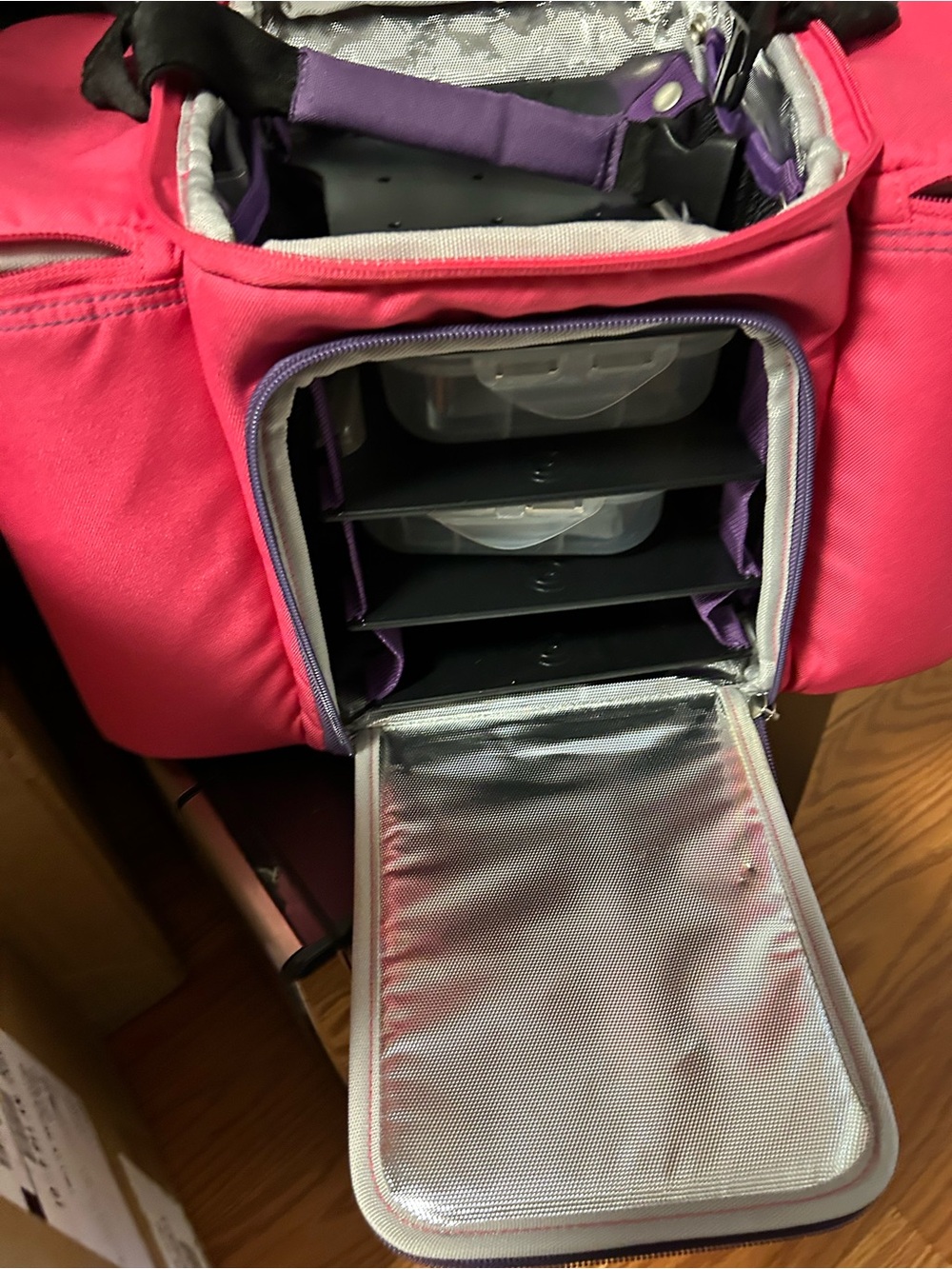 Portable Pink Insulated Meal Organizer Bag with Stackable Trays